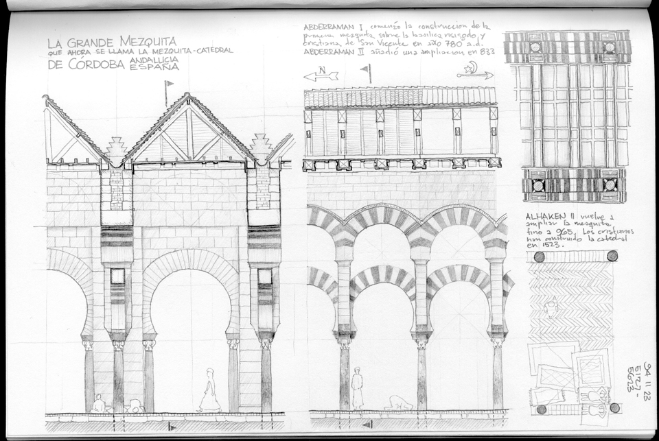 Great Mosue Gran Mezquita Cordoba Longitudinal and Transverse Section Detail Studies