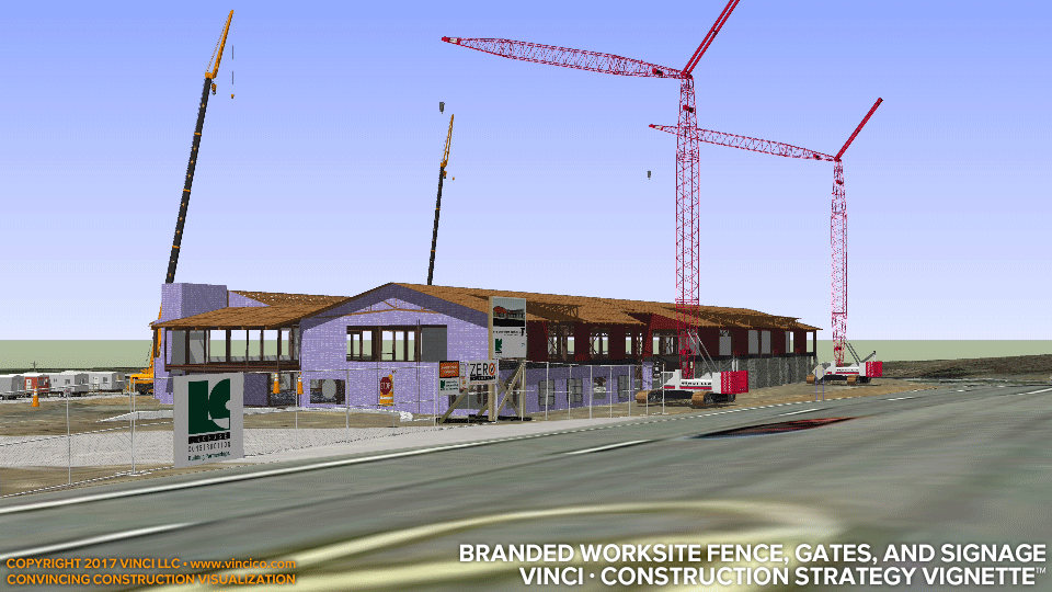 rendering of construction gates and signage