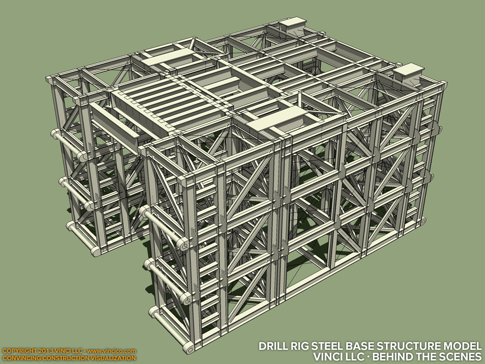 industrial illustration oil services drill rig steel base layout sketch